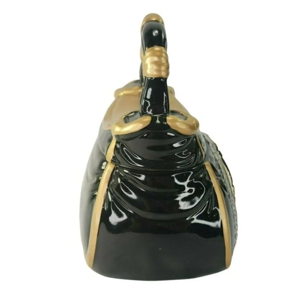 Davids Cookies Jar Ceramic Purse Cookie Snack Leopard Pattern Silver Gold Emboss